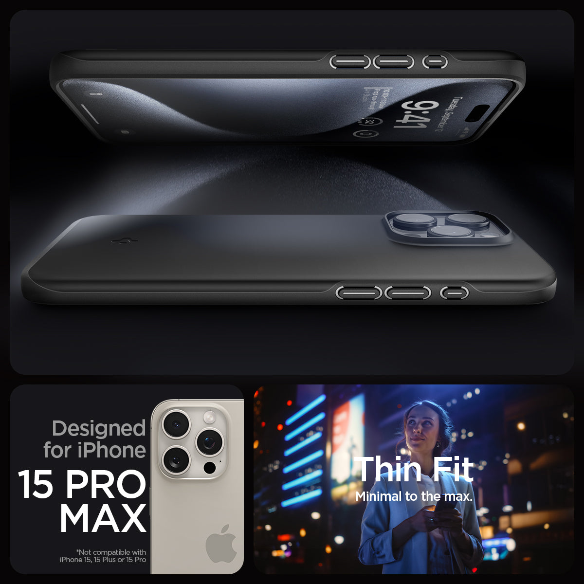 ACS06544 - iPhone 15 Pro Max Case Thin Fit in black designed for iPhone 15 pro max. Thin fit. Minimal to the max.