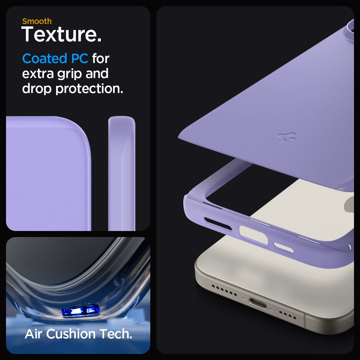 ACS06549 - iPhone 15 Pro Max Case Thin Fit in iris purple smooth texture. Coated PC for extra grip and drop protection. Aircushion tech.