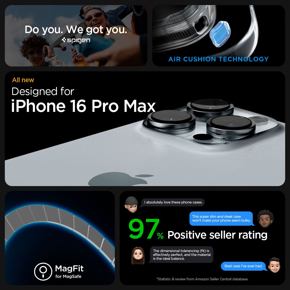 ACS08003 - iPhone 16 Pro Max Case Ultra Hybrid (MagFit) in Frost Black do you. we got you. air cushion technology. all new designed for iPhone 16 pro max. Magfit for magsafe. 97% positive seller rating.