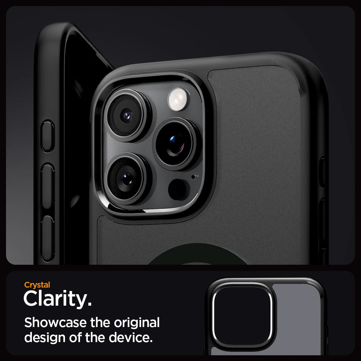 ACS08003 - iPhone 16 Pro Max Case Ultra Hybrid (MagFit) in Frost Black crystal clarity. Showcase the original design of the device.