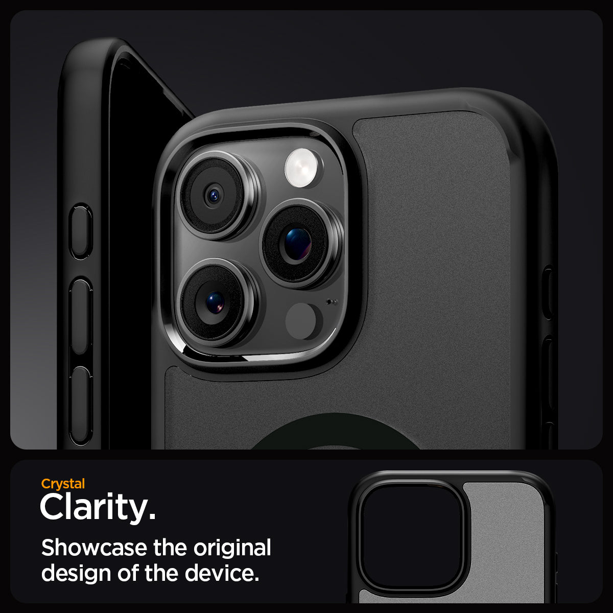 ACS08134 - iPhone 16 Pro Case Ultra Hybrid (MagFit) in Frost Black crystal clarity. Showcase the original design of the device.