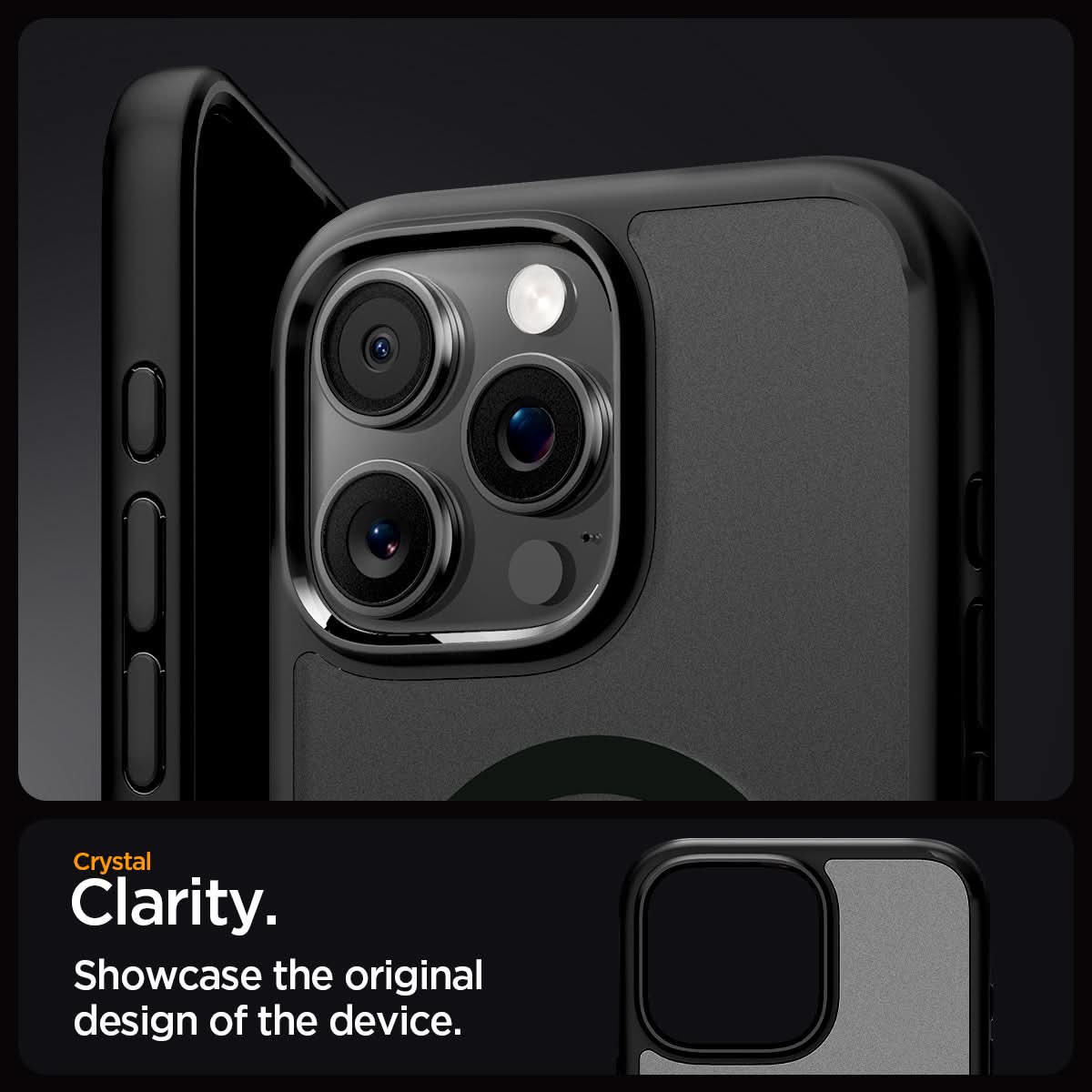 ACS08134 - iPhone 16 Pro Case Ultra Hybrid (MagFit) in Frost Black crystal clarity. Showcase the original design of the device.