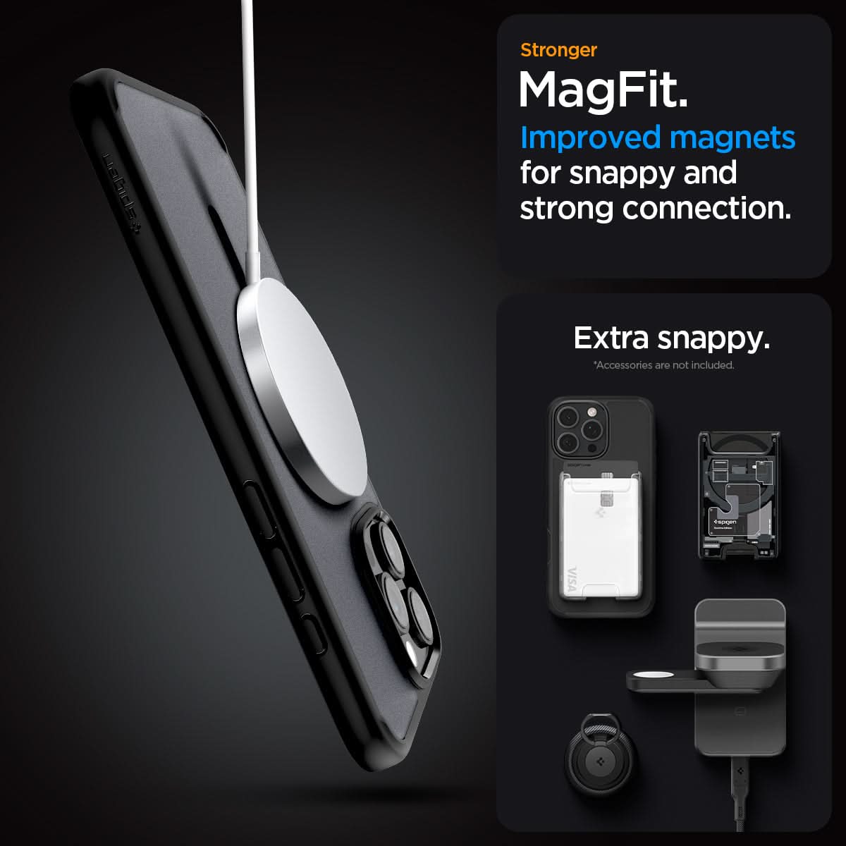 ACS08003 - iPhone 16 Pro Max Case Ultra Hybrid (MagFit) in Frost Black stronger magfit. improved magnets for snappy and strong connection. Extra snappy. accessory not included.