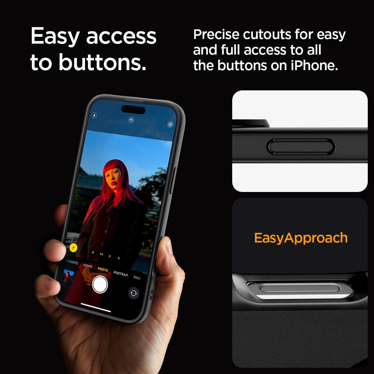 ACS08134 - iPhone 16 Pro Case Ultra Hybrid (MagFit) in Frost Black easy access to buttons. Precise cutouts for easy and full access to all the buttons on iPhone.