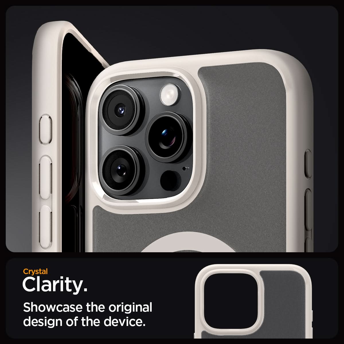 ACS08382 - iPhone 16 Pro Max Case Ultra Hybrid (MagFit) in Frost Natural Titanium crystal clarity. Showcase the original design of the device.