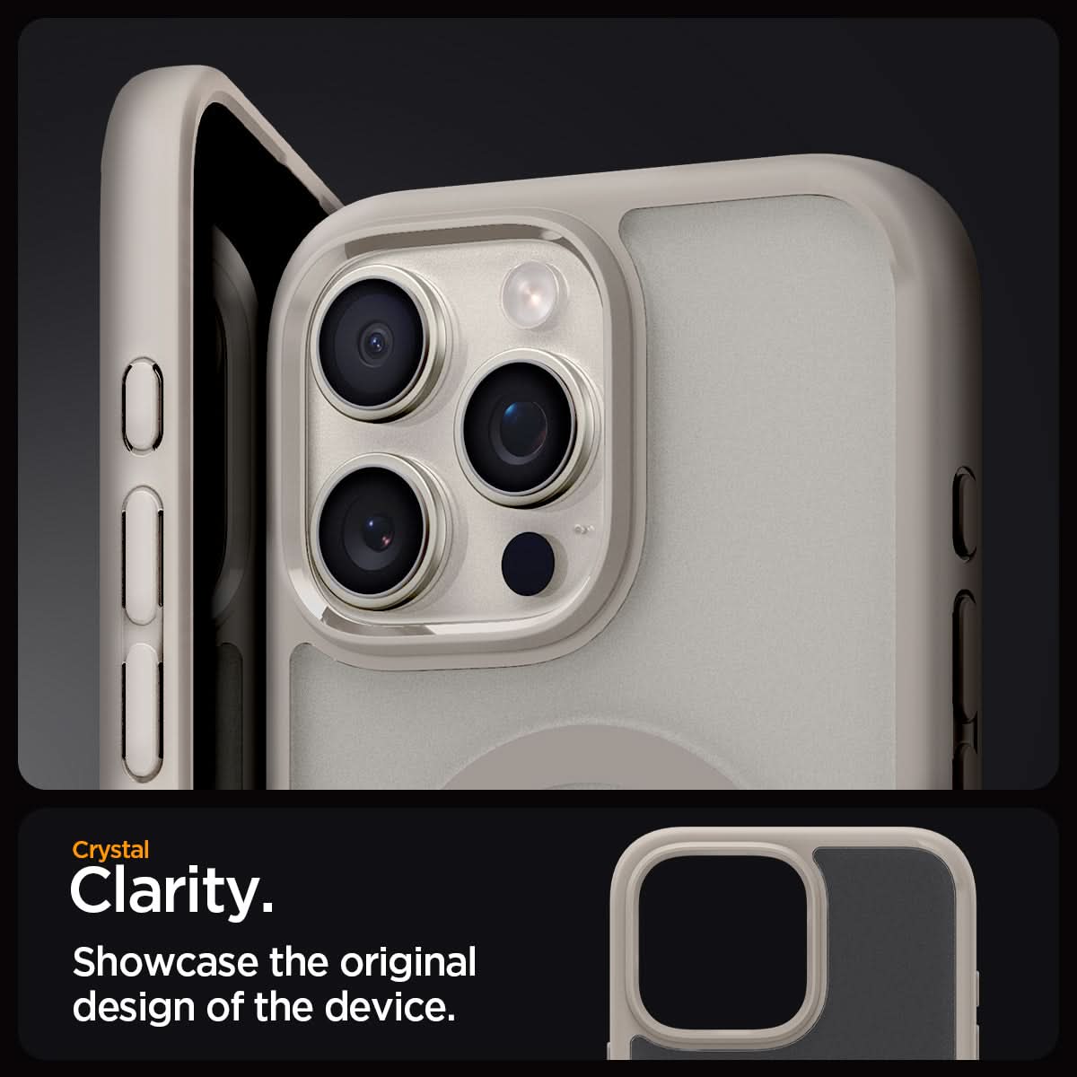 ACS08138 - iPhone 16 Pro Case Ultra Hybrid (MagFit) in Frost Natural Titanium crystal clarity. Showcase the original design of the device.