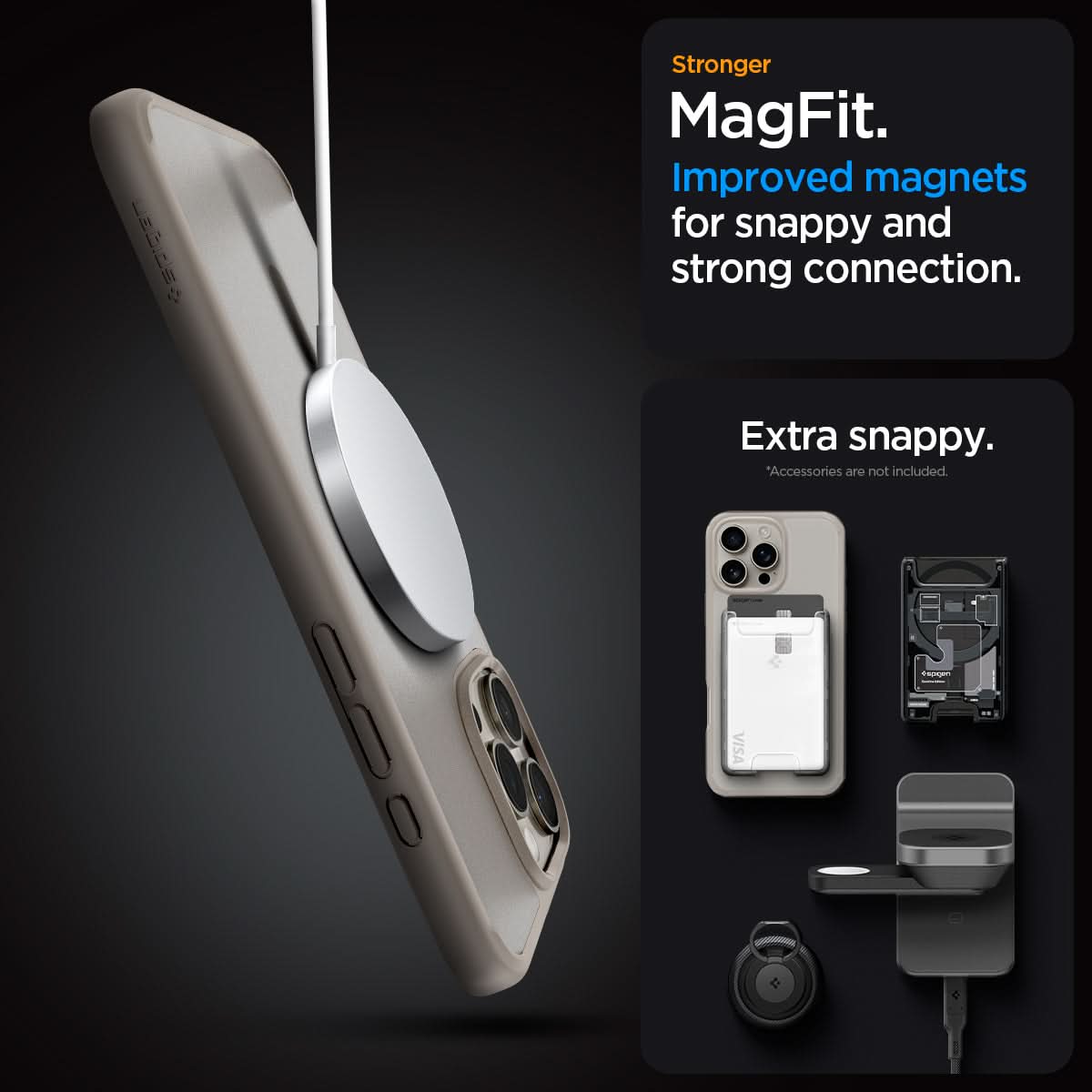 ACS08138 - iPhone 16 Pro Case Ultra Hybrid (MagFit) in Frost Natural Titanium stronger magfit. improved magnets for snappy and strong connection. Extra snappy. accessory not included.