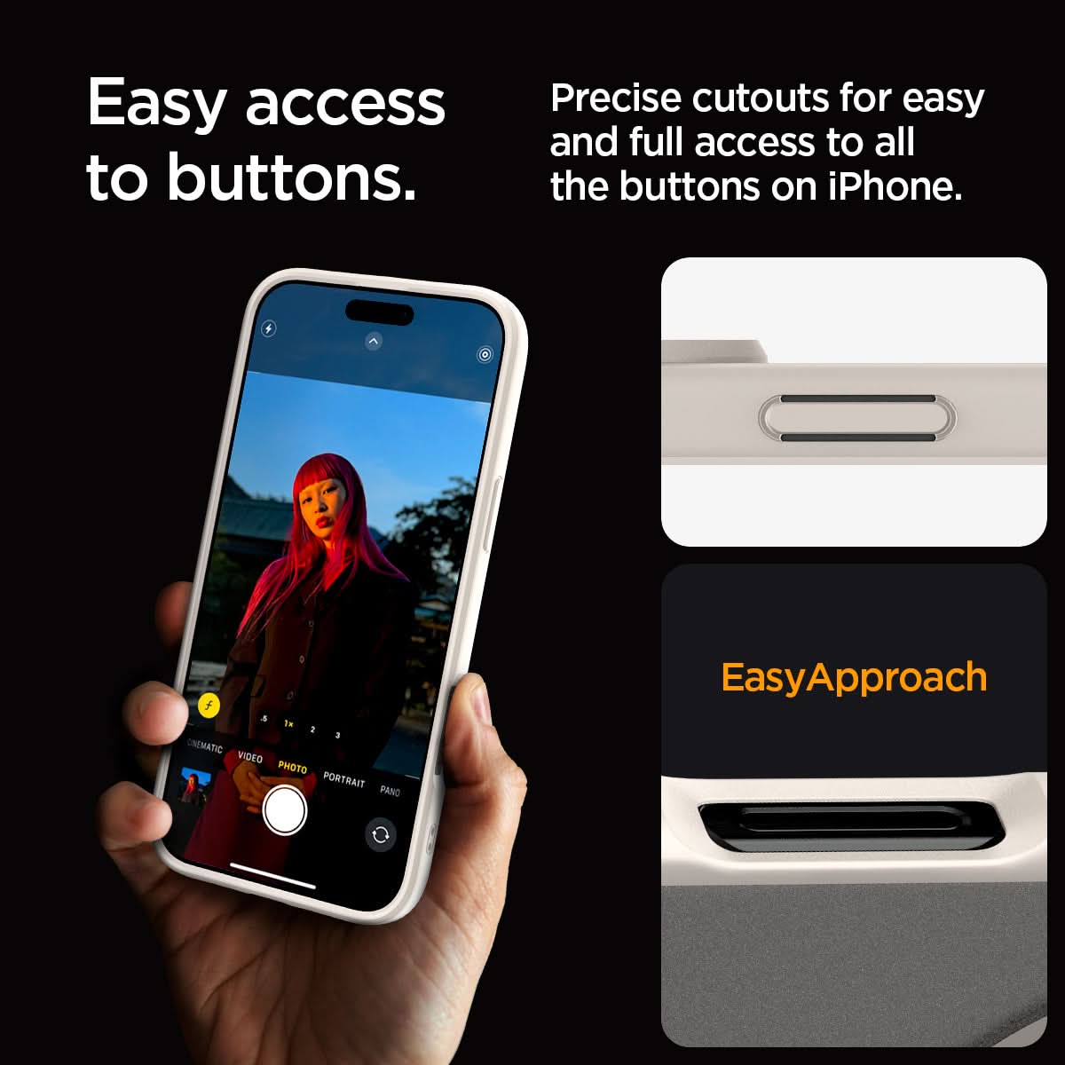 ACS08382 - iPhone 16 Pro Max Case Ultra Hybrid (MagFit) in Frost Natural Titanium easy access to buttons. Precise cutouts for easy and full access to all the buttons on iPhone.