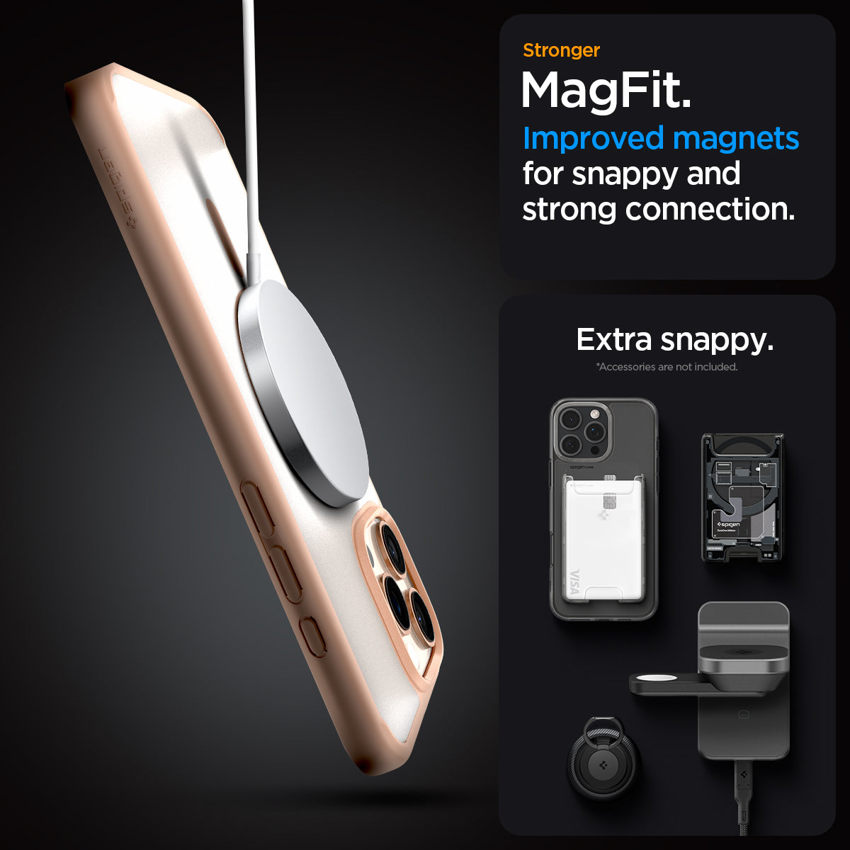 ACS08694 - iPhone 16 Pro Case Ultra Hybrid (MagFit) in Frost Rose Titanium stronger magfit. improved magnets for snappy and strong connection. Extra snappy. accessory not included.