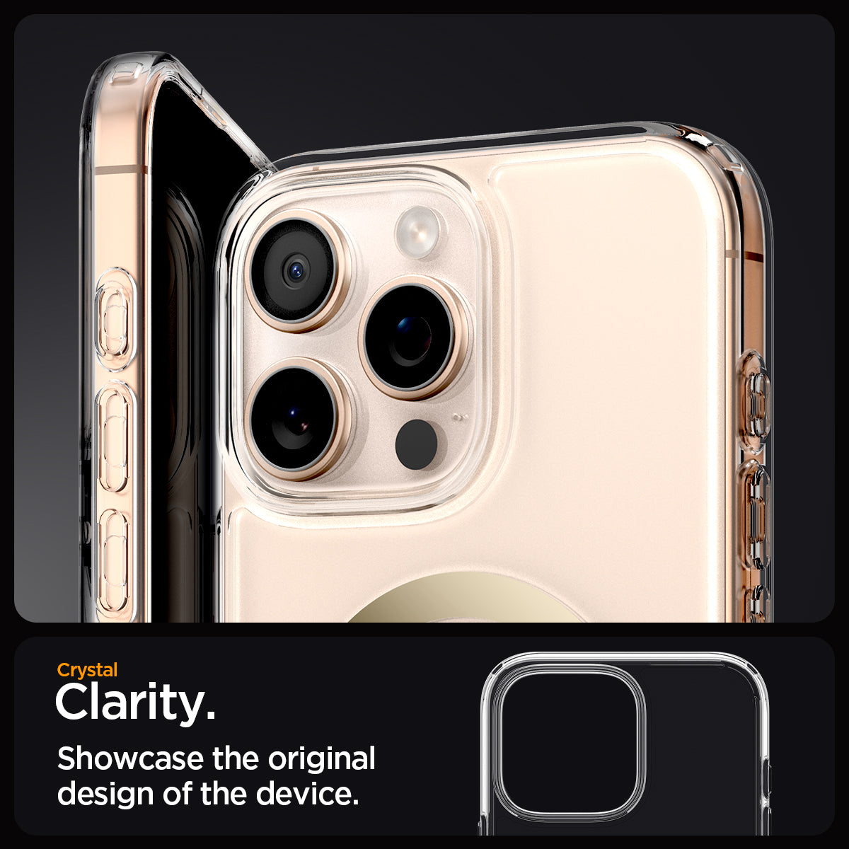ACS08132 - iPhone 16 Pro Case Ultra Hybrid (MagFit) in Gold crystal clarity. Showcase the original design of the device.