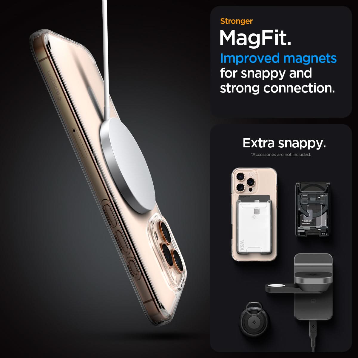 ACS08132 - iPhone 16 Pro Case Ultra Hybrid (MagFit) in Gold stronger magfit. improved magnets for snappy and strong connection. Extra snappy. accessory not included.