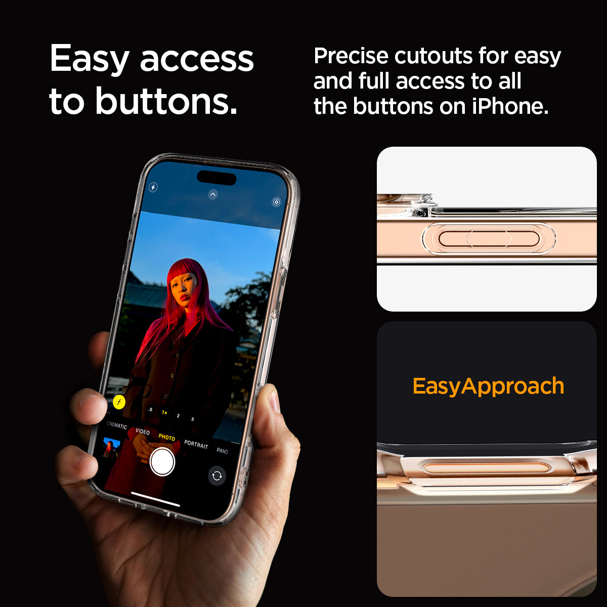 ACS08132 - iPhone 16 Pro Case Ultra Hybrid (MagFit) in Gold easy access to buttons. Precise cutouts for easy and full access to all the buttons on iPhone.
