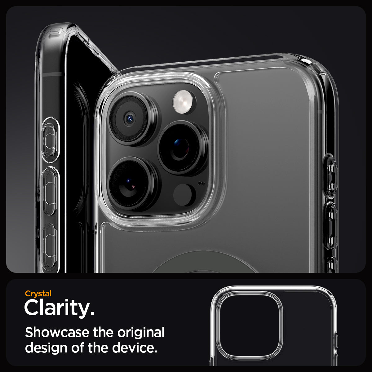 ACS08130 - iPhone 16 Pro Case Ultra Hybrid (MagFit) in Graphite crystal clarity. Showcase the original design of the device.
