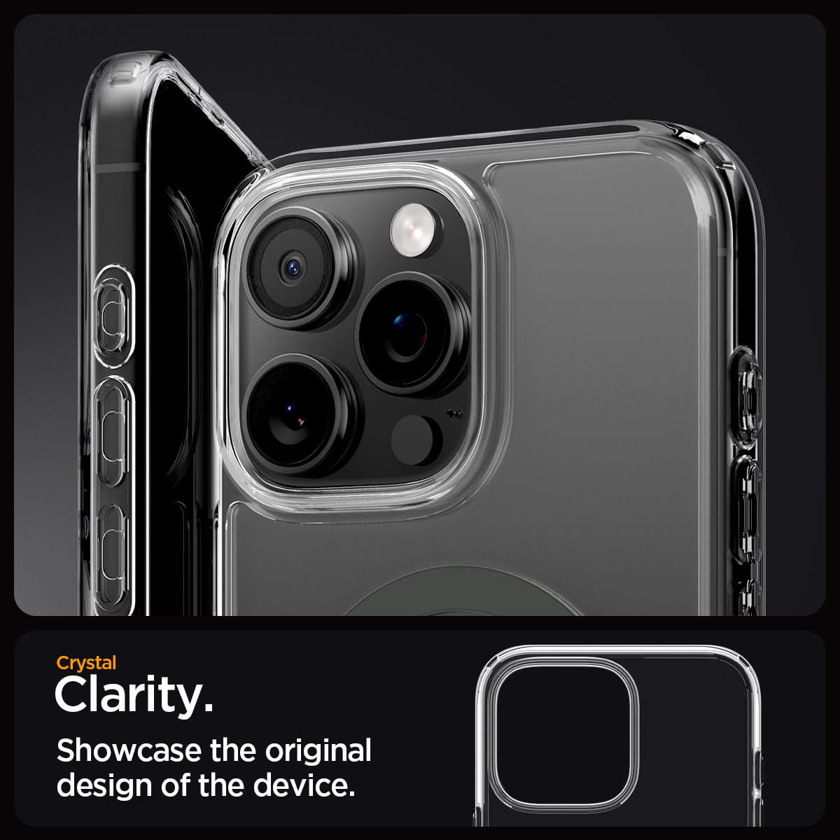ACS08130 - iPhone 16 Pro Case Ultra Hybrid (MagFit) in Graphite crystal clarity. Showcase the original design of the device.