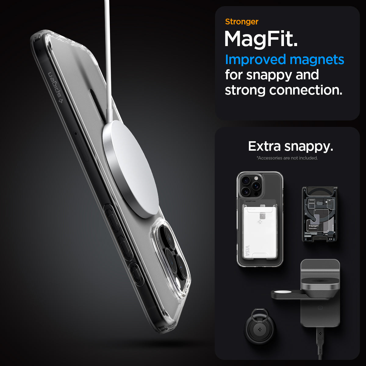 ACS08130 - iPhone 16 Pro Case Ultra Hybrid (MagFit) in Graphite stronger magfit. improved magnets for snappy and strong connection. Extra snappy. accessory not included.