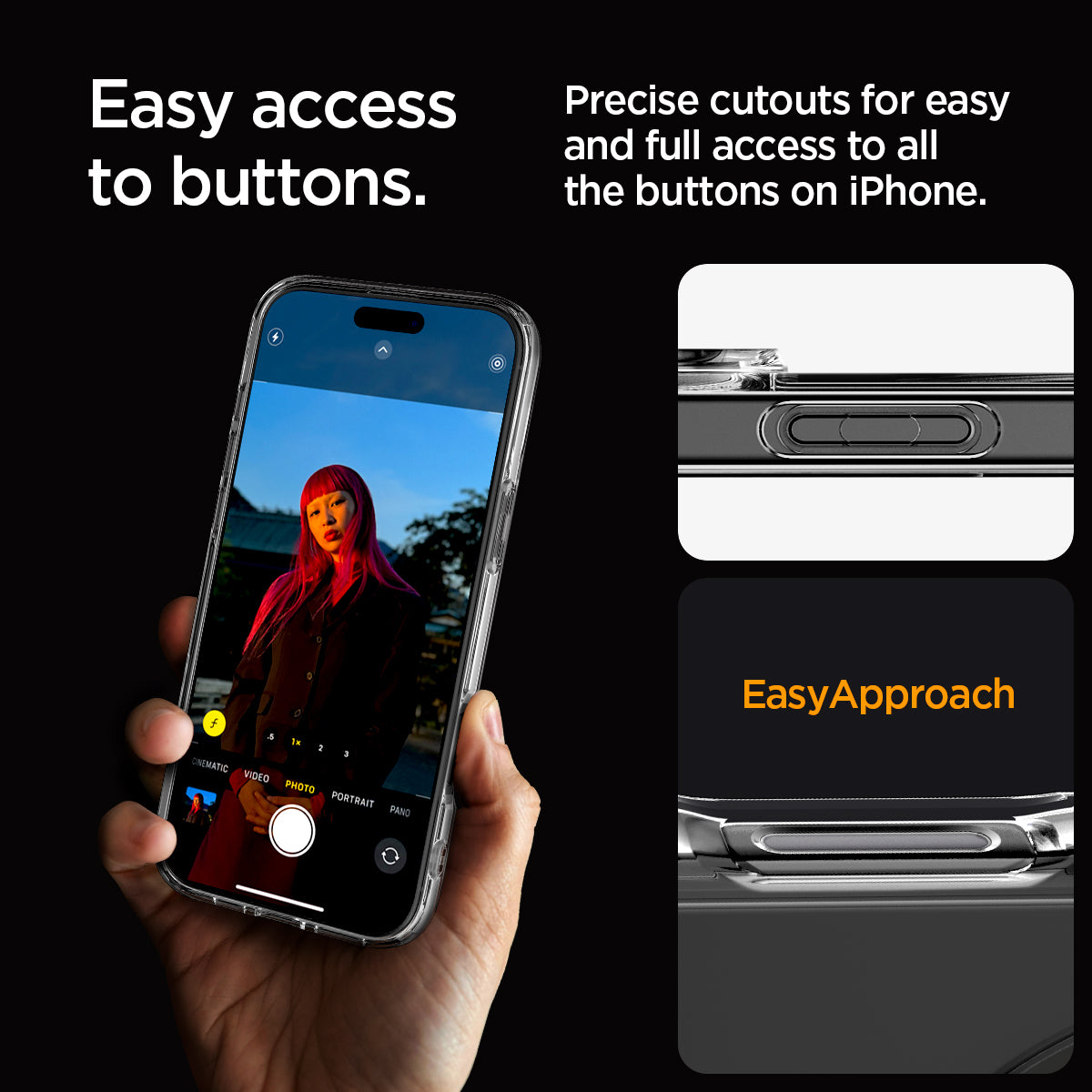 ACS08130 - iPhone 16 Pro Case Ultra Hybrid (MagFit) in Graphite easy access to buttons. Precise cutouts for easy and full access to all the buttons on iPhone.