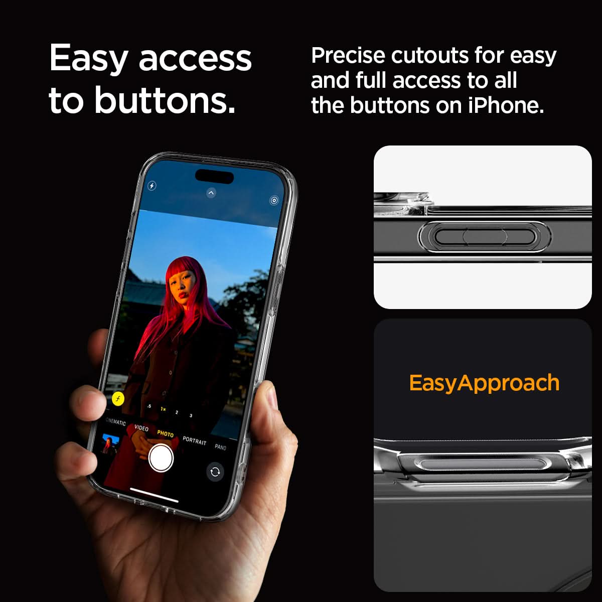 ACS08130 - iPhone 16 Pro Case Ultra Hybrid (MagFit) in Graphite easy access to buttons. Precise cutouts for easy and full access to all the buttons on iPhone.