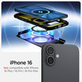 ACS08227 - iPhone 16 Case Slim Armor (MagFit) in Black showing the compatibility with iPhone 16 Plus. Not compatible with iPhone 16, 16 Pro or 16 Pro Max