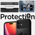 ACS08227 - iPhone 16 Case Slim Armor (MagFit) in Black showing the partial front and back, easy approach