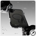 ACS08515 - iPhone 16 Case Tough Armor AI (MagFit) in Frost Black has tough design and showing between the rock.