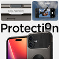 ACS08097 - iPhone 16 Plus Case Slim Armor (MagFit) in Gunmetal showing the partial front and back, easy approach