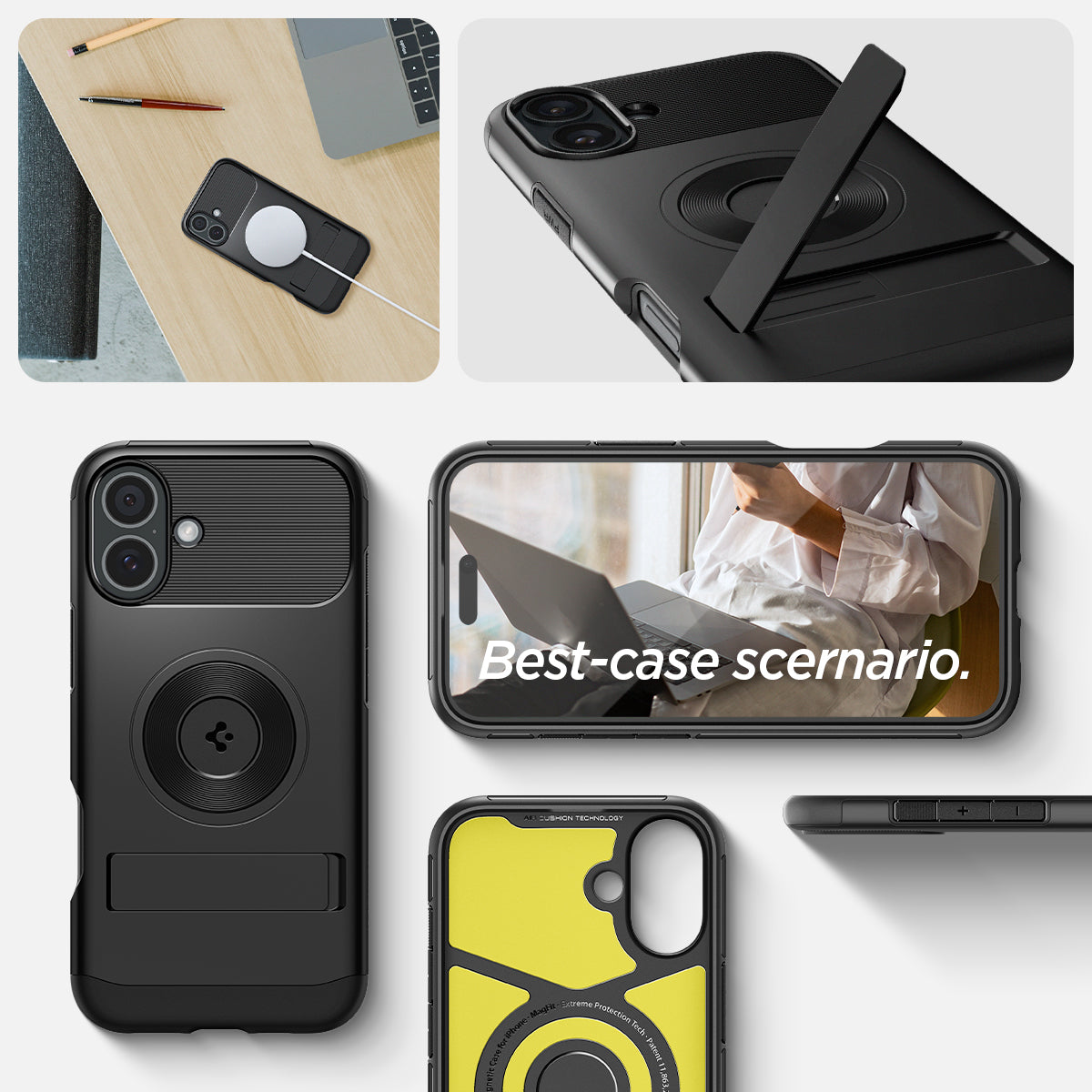 ACS08098 - iPhone 16 Plus Case Slim Armor (MagFit) in Black showing the different angles