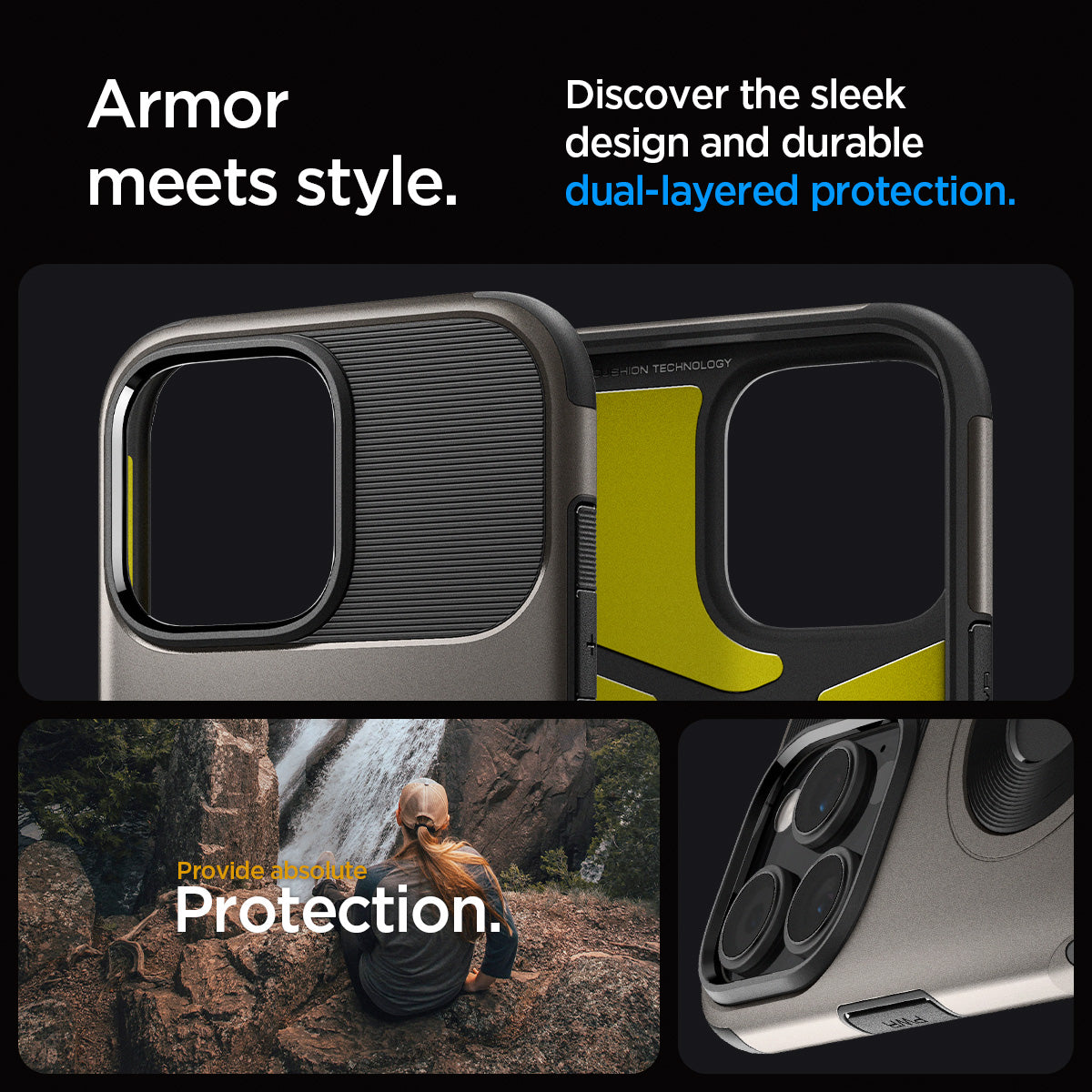 ACS08163 - iPhone 16 Pro Case Slim Armor (MagFit) in Gunmetal showing the armor meets style. Discover the sleek design and durable dual-layered protection