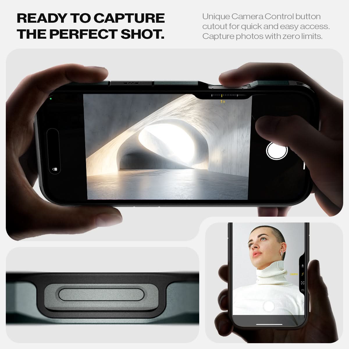 ACS08148 - iPhone 16 Pro Case Tough Armor AI (MagFit) in Abyss Green ready to capture the perfect shot. Unique camera a control button cutout for quick and easy access capture photos with zero limits.