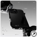 ACS08146 - iPhone 16 Pro Case Tough Armor AI (MagFit) in Black has tough design and showing between the rock.
