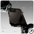 ACS08145 - iPhone 16 Pro Case Tough Armor AI (MagFit) in Gunmetal has tough design and showing between the rock.
