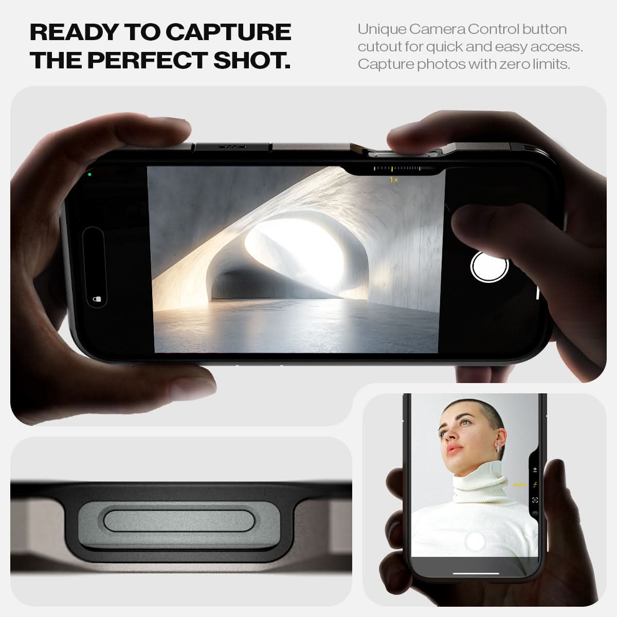 ACS08012 - iPhone 16 Pro Max Case Tough Armor AI (MagFit) in Gunmetal ready to capture the perfect shot. Unique camera a control button cutout for quick and easy access capture photos with zero limits.