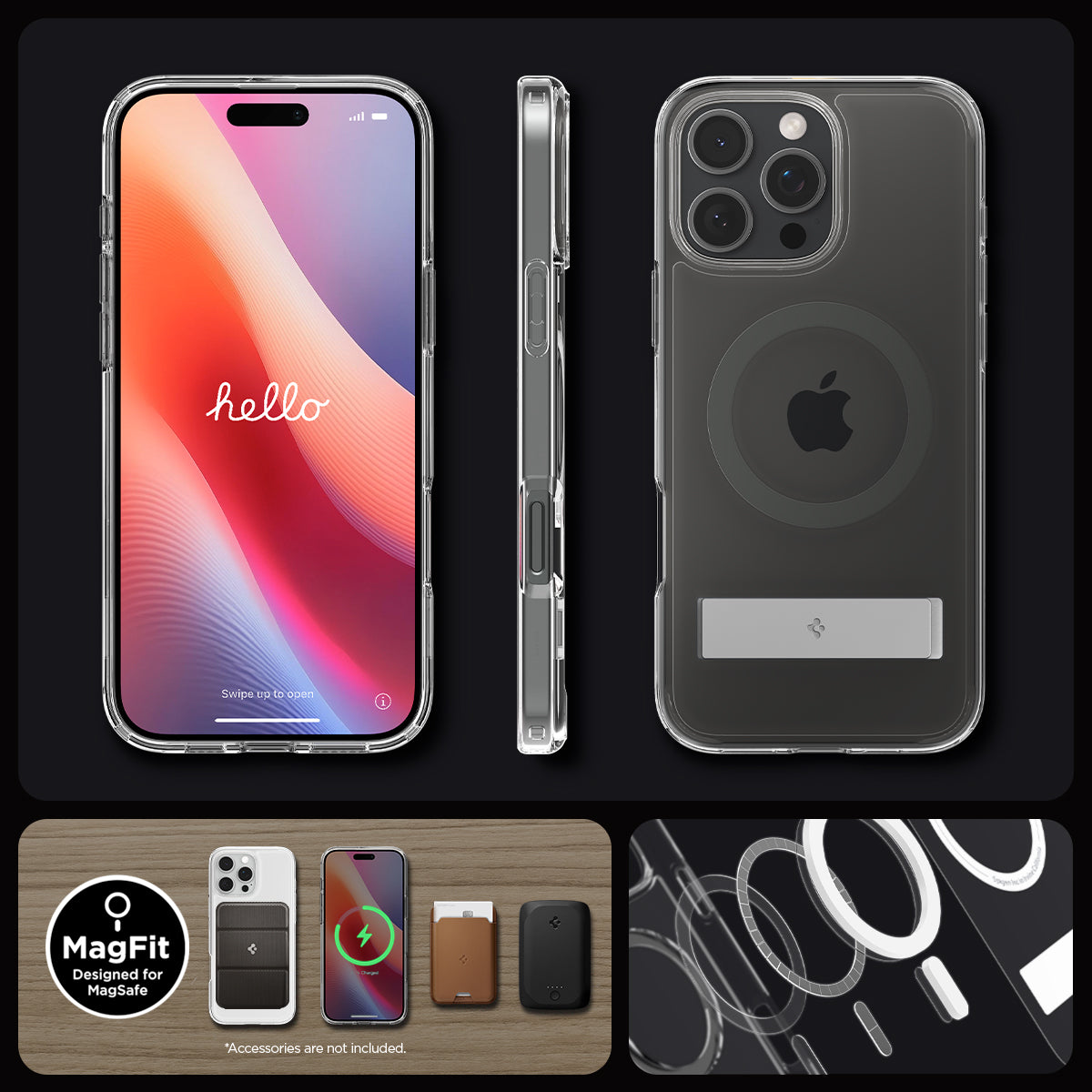 ACS08010 - iPhone 16 Pro Max Case Ultra Hybrid S (MagFit) in Graphite showing front, side and back.