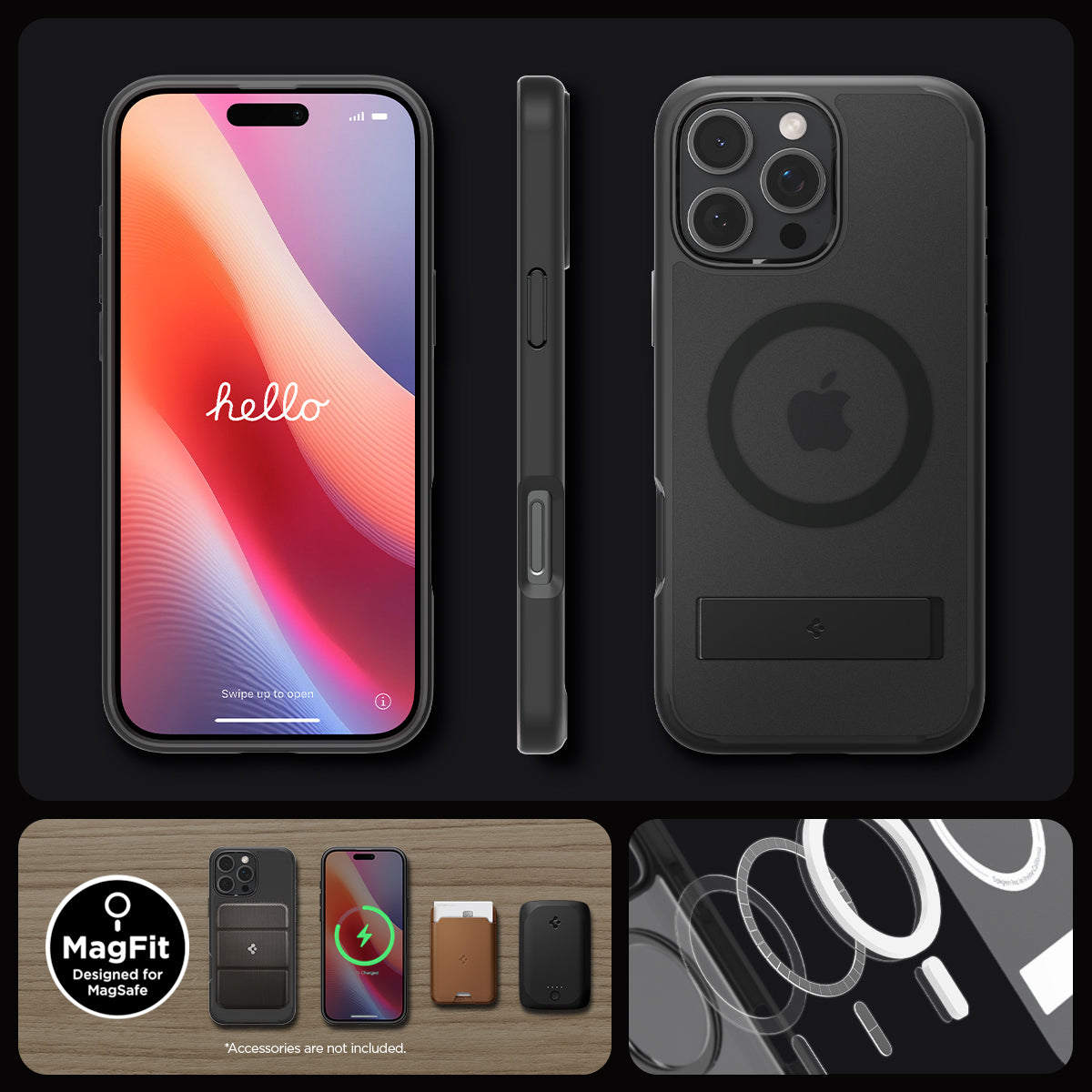ACS08377 - iPhone 16 Pro Max Case Ultra Hybrid S (MagFit) in Frost Black showing front, side and back.