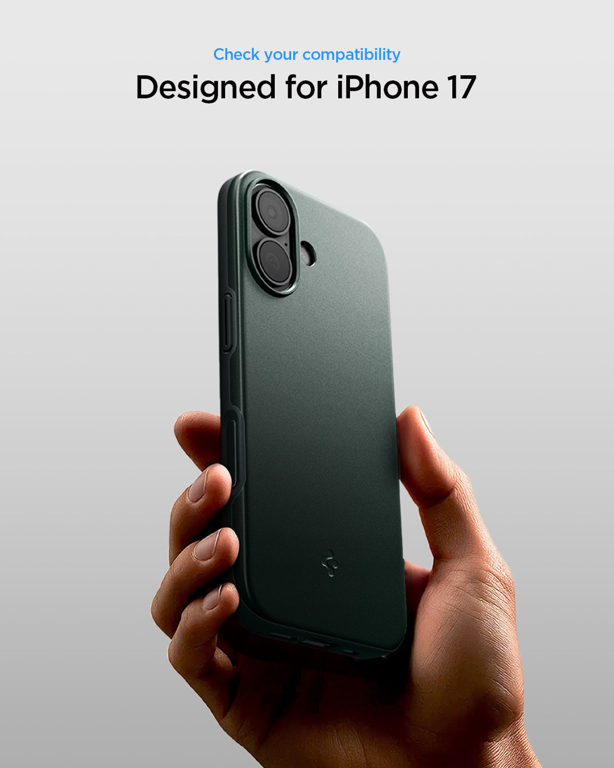 ACS09970 - iPhone 17 Thin Fit (MagFit) in Abyss Green showing check your compatibility.