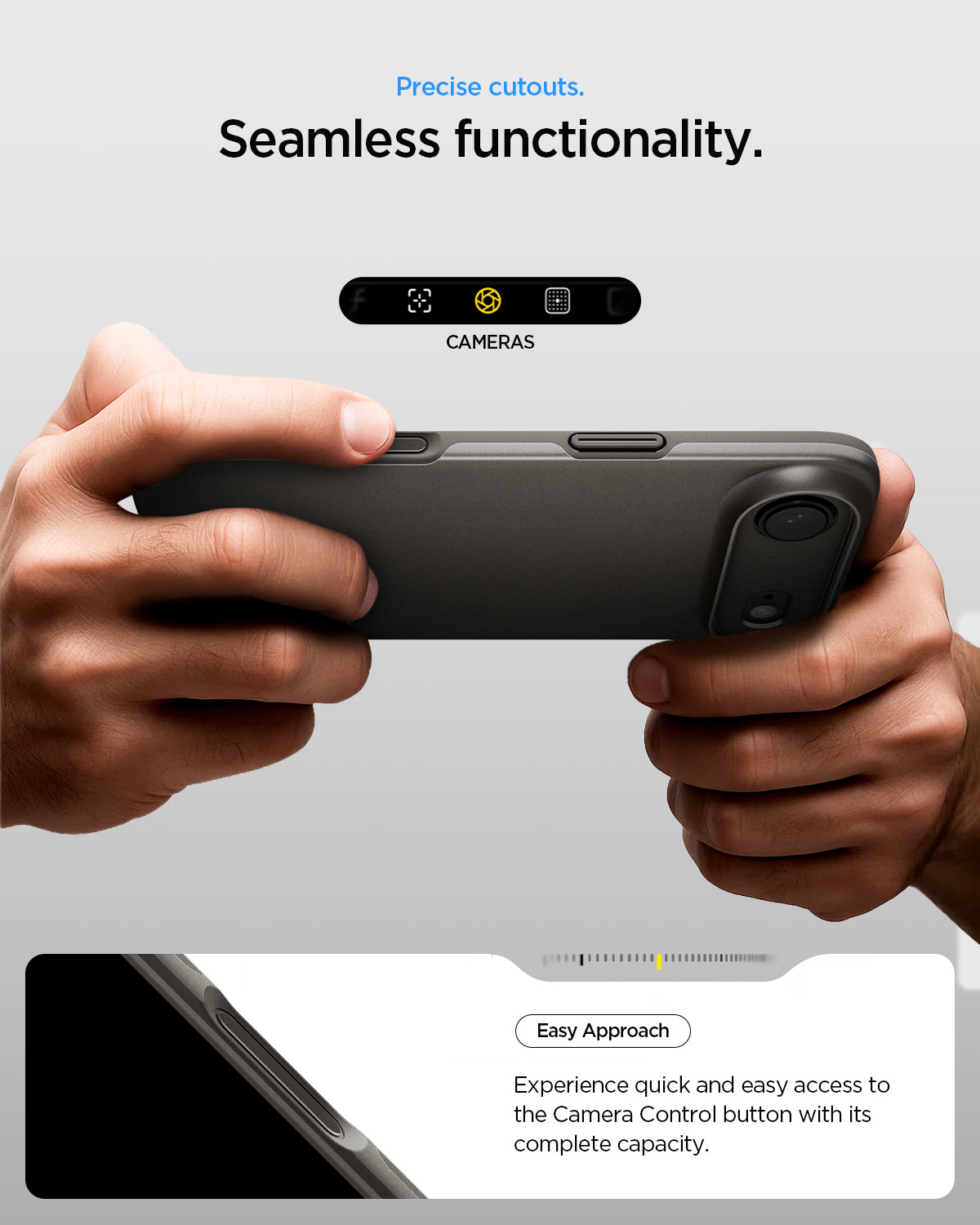 ACS09918 - iPhone 17 Air Thin Fit (MagFit) in Gunmetal showing precise cutouts. seamless functionality. Easy approach Experience quick and easy access to the camera control button with its complete capacity.