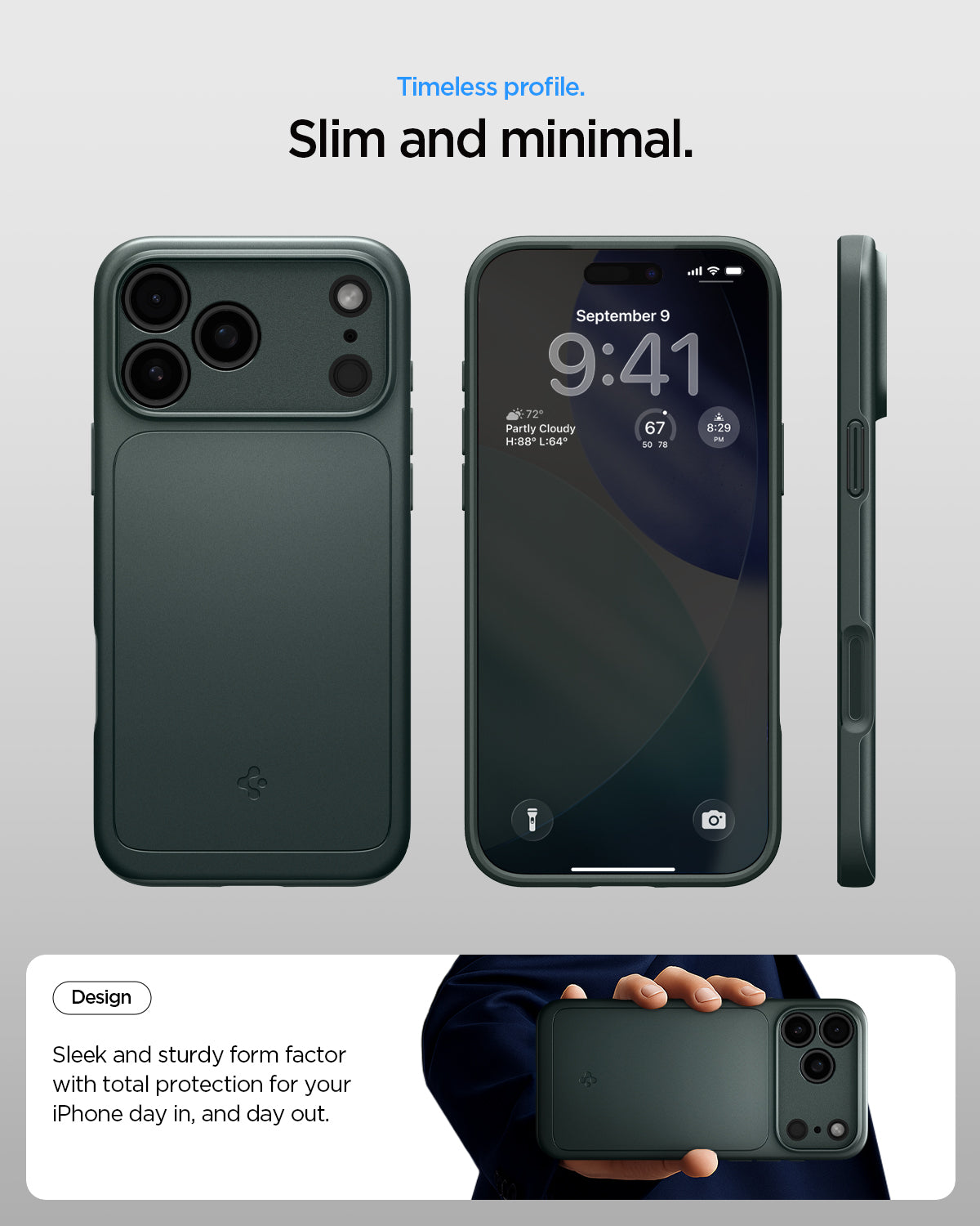 ACS09880 - iPhone 17 Pro Max Thin Fit (MagFit) in abyss green check timeless profile. slim and minimal. Design. Sleek and sturdy form factor with total protection for your iPhone day in and day out.