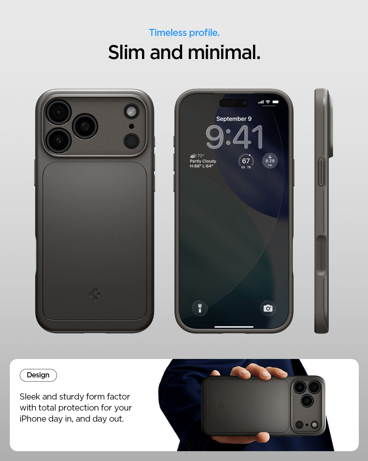 ACS09881 - iPhone 17 Pro Max Thin Fit (MagFit) in Gunmetal check timeless profile. slim and minimal. Design. Sleek and sturdy form factor with total protection for your iPhone day in and day out.