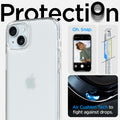 ACS06796 - iPhone 15 Case Ultra Hybrid in frost clear showing the air cushion tech to flight against drops