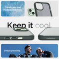 ACS06798 - iPhone 15 Case Ultra Hybrid in frost green showing the translucent and frosted aesthetics