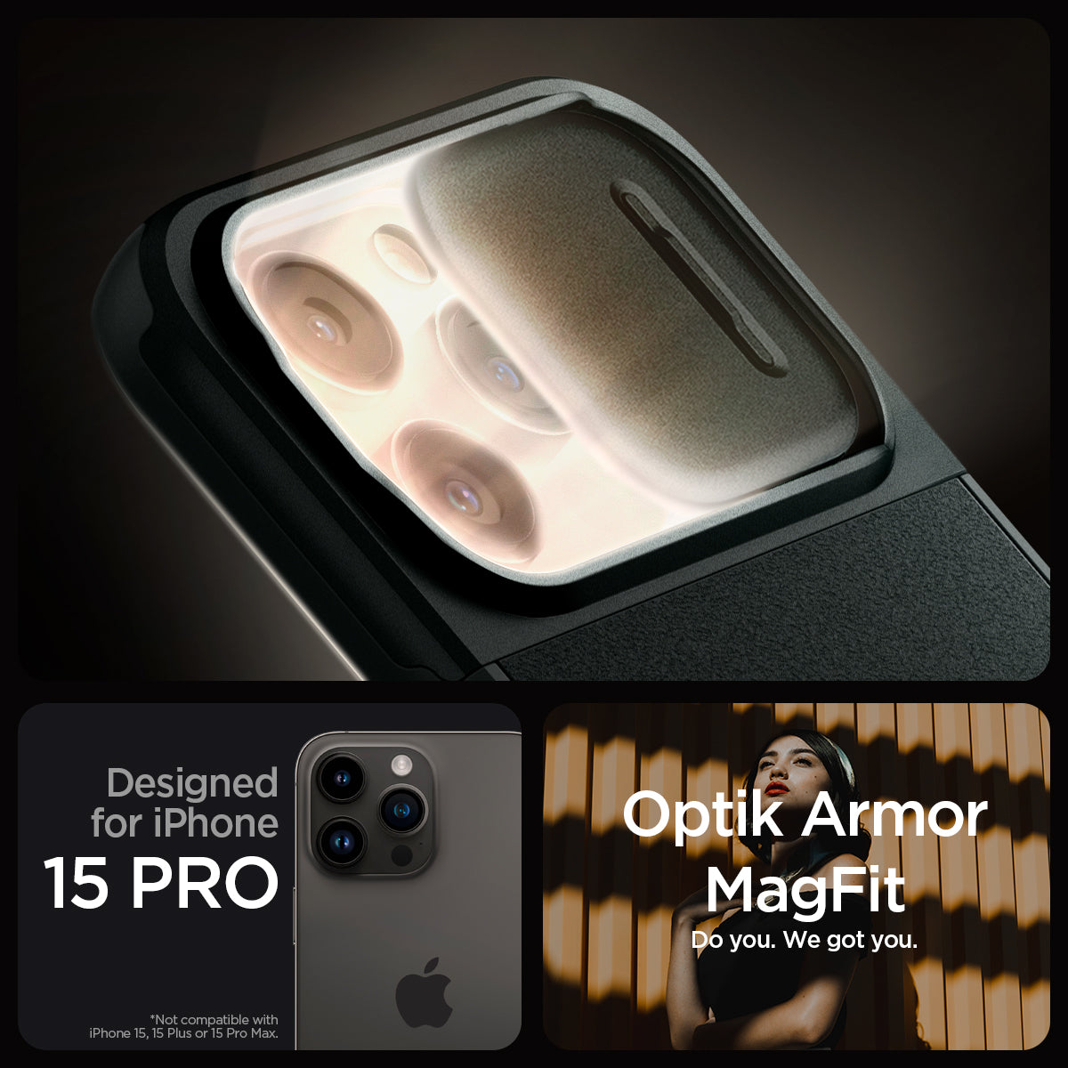 ACS06739 - iPhone 15 Pro Case Optik Armor (MagFit) in abyss green designed for iPhone 15 pro max. optik armor magfit. do you. we got you