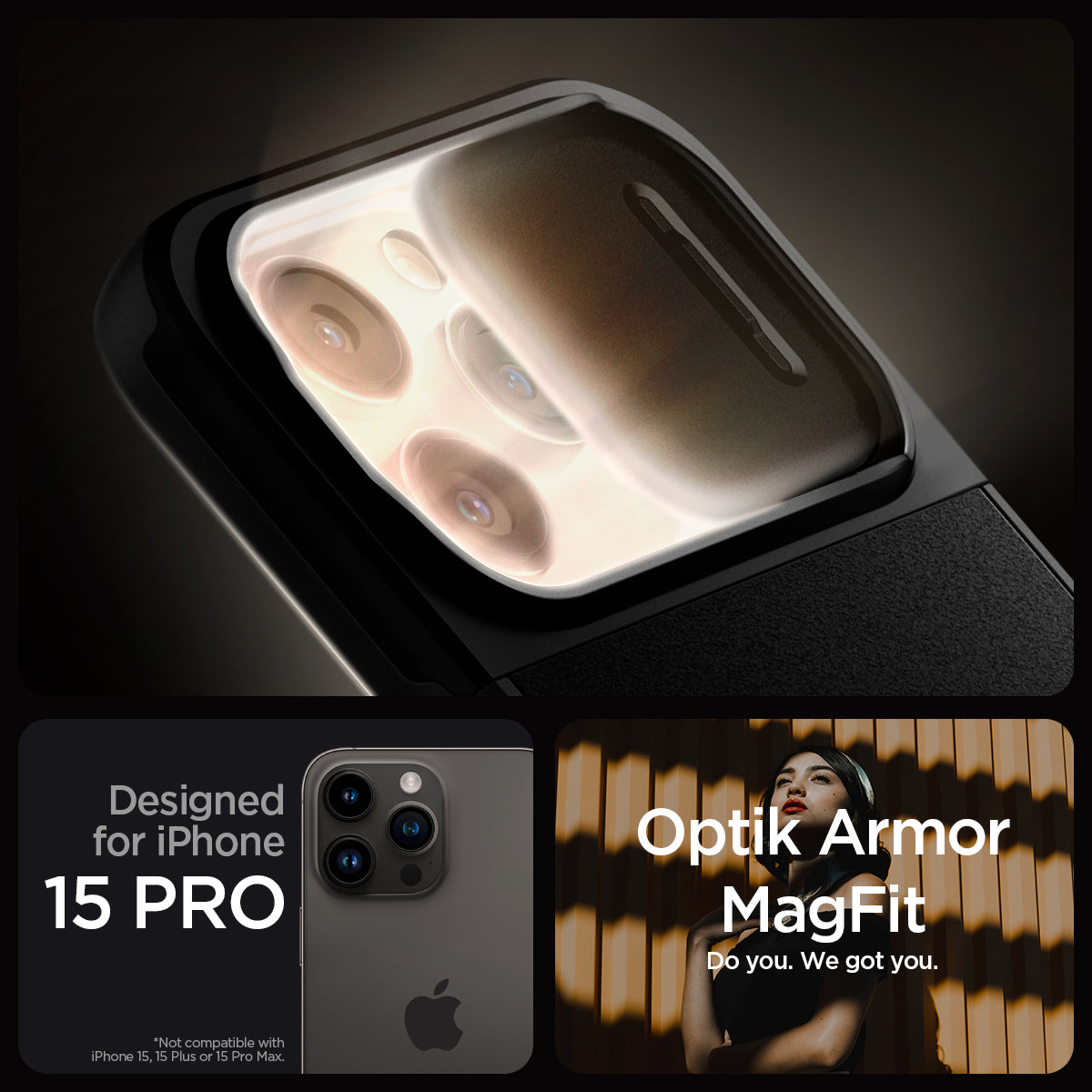 ACS07184 - iPhone 15 Pro Case Optik Armor (MagFit) in black designed for iPhone 15 pro max. optik armor magfit. do you. we got you