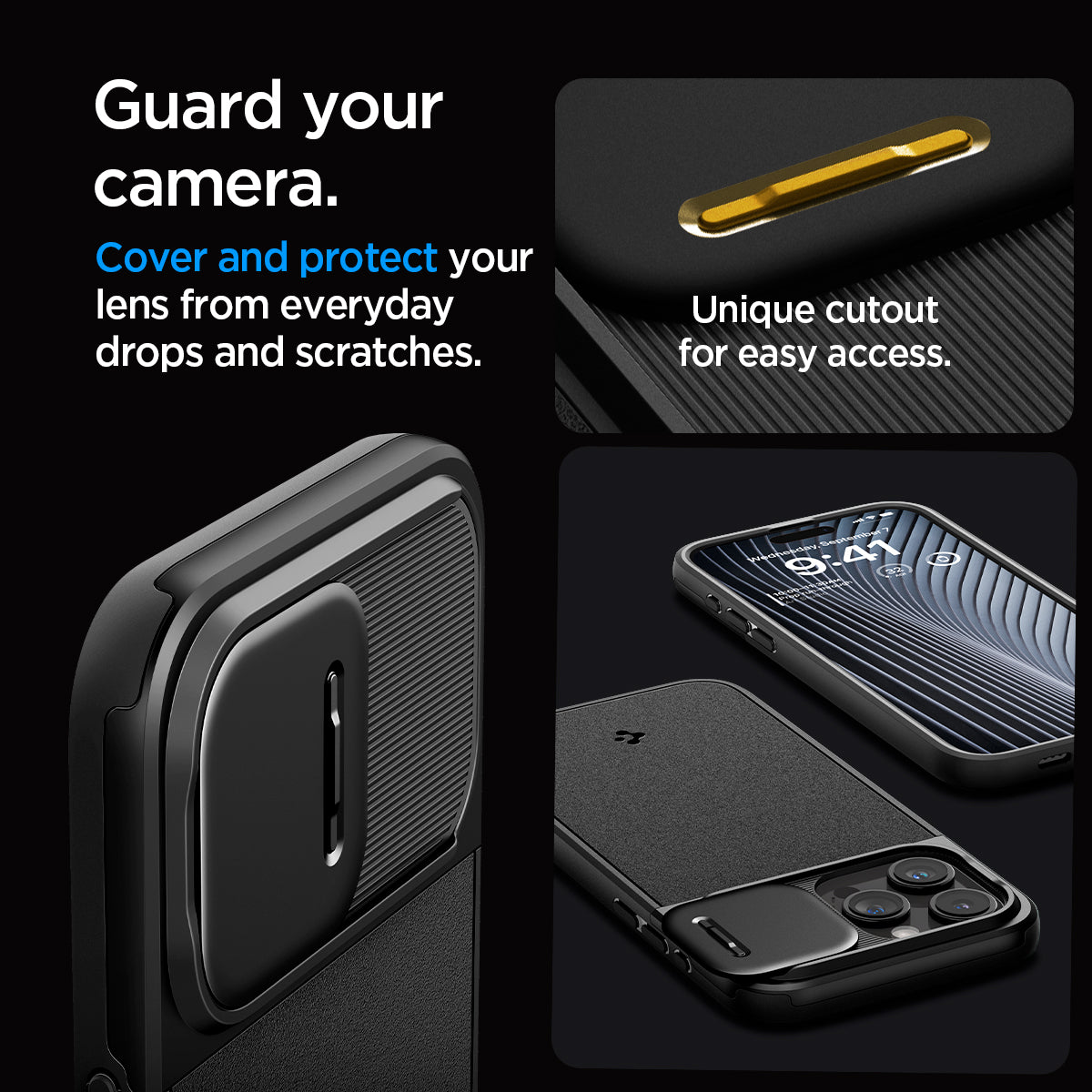 ACS07184 - iPhone 15 Pro Case Optik Armor (MagFit) in black guard your camera. cover and protect your lens from everyday drops and scratches. unique cutout for easy access.