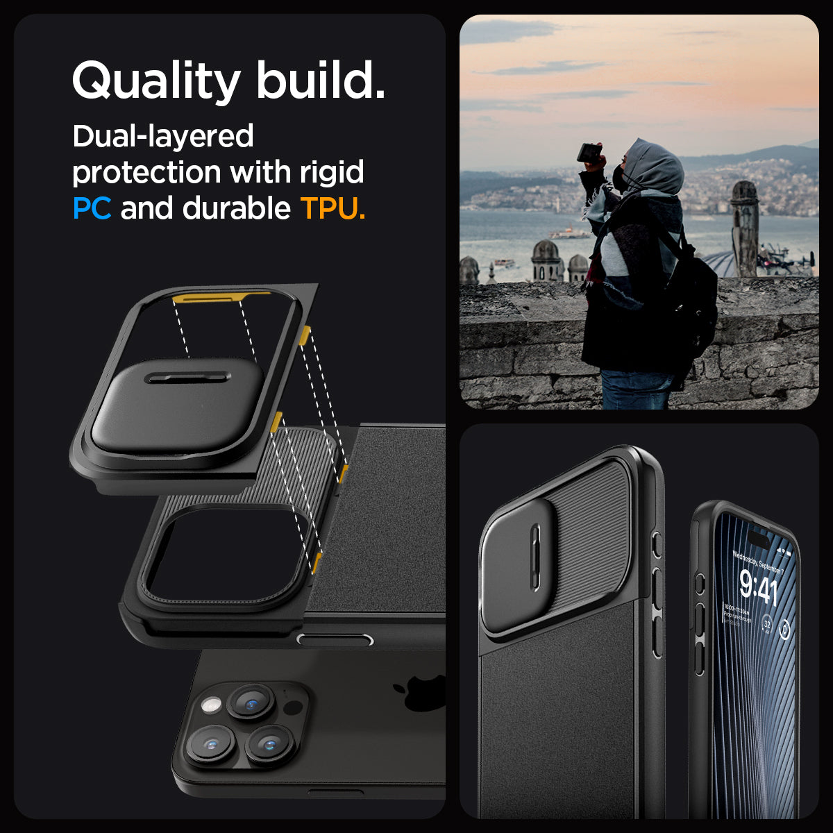 ACS07184 - iPhone 15 Pro Case Optik Armor (MagFit) in black quality build. dual layered protection with rigid PC and durable TPU.