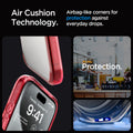 ACS07054 - iPhone 15 Pro Case Ultra Hybrid in deep red showing the air cushion technology. Airbag-like corners for protection against everyday drops