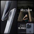 ACS06708 - iPhone 15 Pro Case Ultra Hybrid in frost clear showing the compatibility only with iPhone 15 Pro. Not compatible with iPhone 15 | 15 Plus or 15 Pro Max