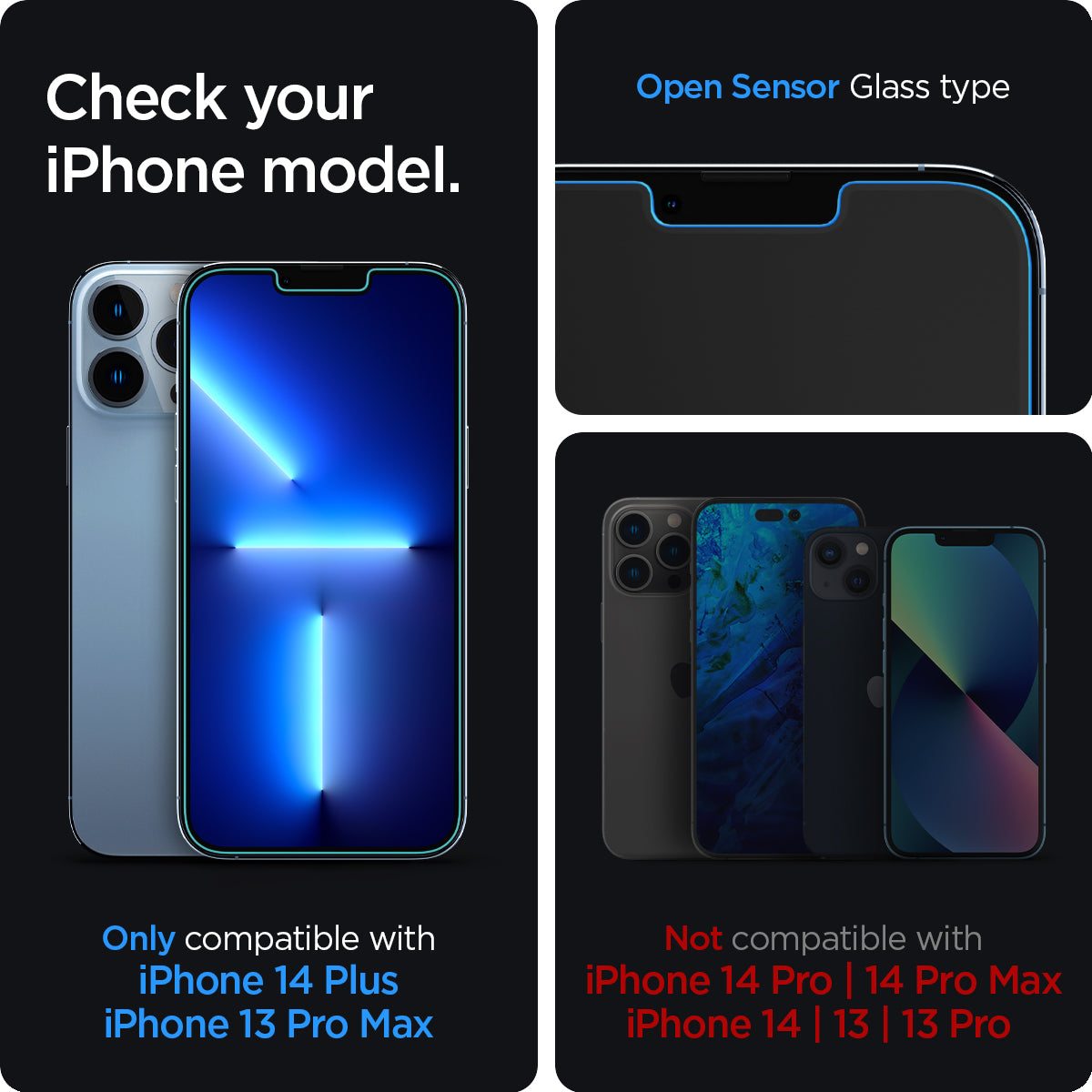 AGL03375 - Compatibility chart for iPhone models with a smartphone displaying blue screen.