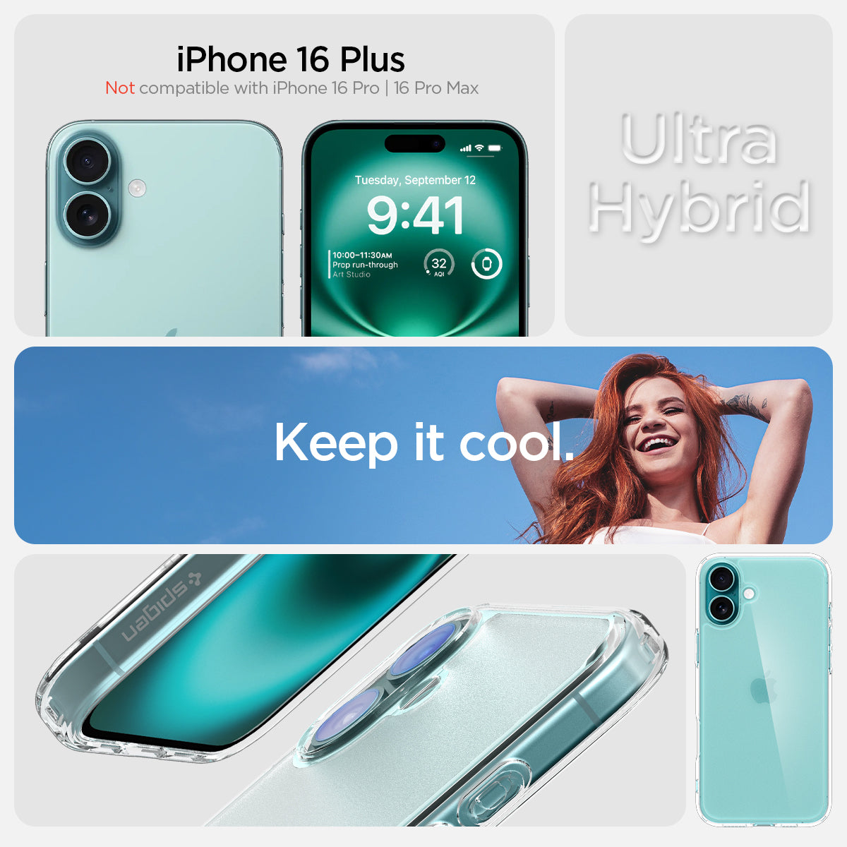 ACS08070 - iPhone 16 Plus Case Ultra Hybrid in Frost Clear iPhone 16 plus. not compatible with iPhone 16 pro, 16 pro max. ultra hybrid. the clear choice.
