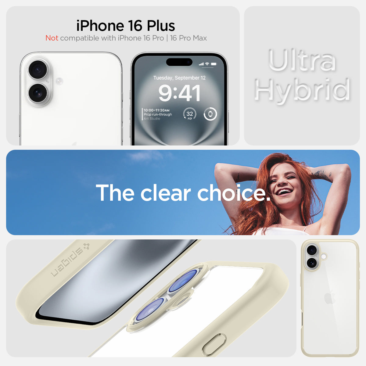 ACS08073 - iPhone 16 Plus Case Ultra Hybrid in Mute Beige iPhone 16 plus. not compatible with iPhone 16 pro, 16 pro max. ultra hybrid. the clear choice.