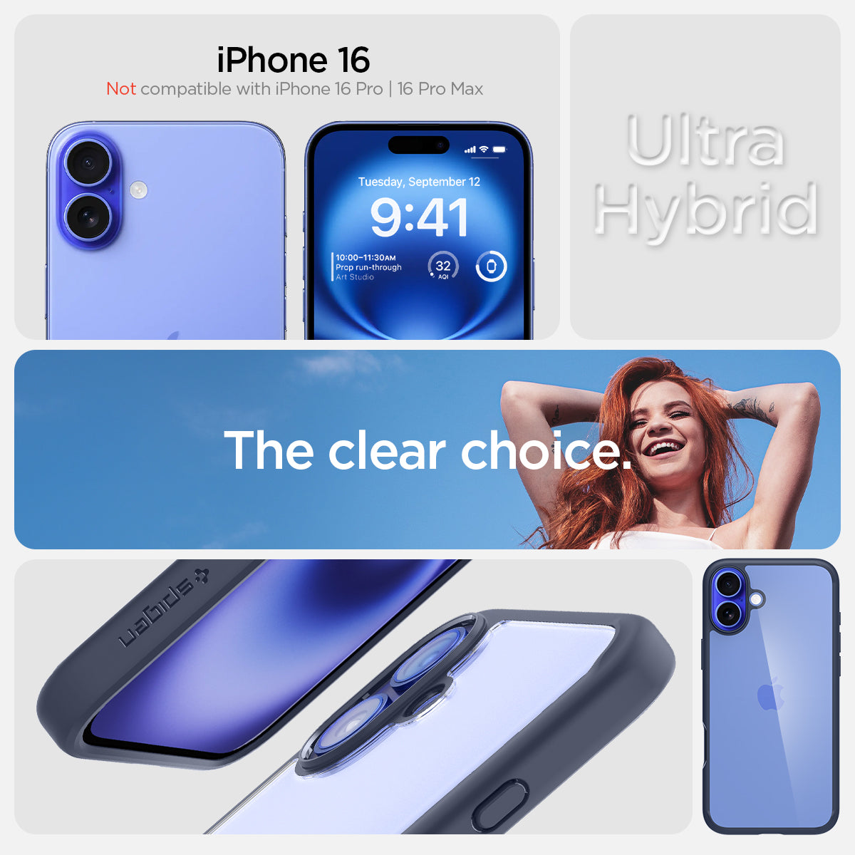 ACS08202 - iPhone 16 Case Ultra Hybrid in Navy Blue iPhone 16 plus. not compatible with iPhone 16 pro, 16 pro max. ultra hybrid. the clear choice.