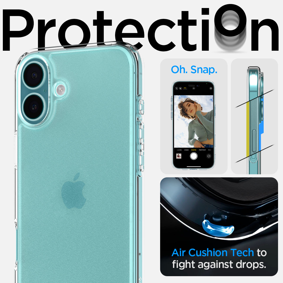 ACS08199 - iPhone 16 Case Ultra Hybrid in Frost Clear protection. Oh snap. air cushion tech to fight against drops.